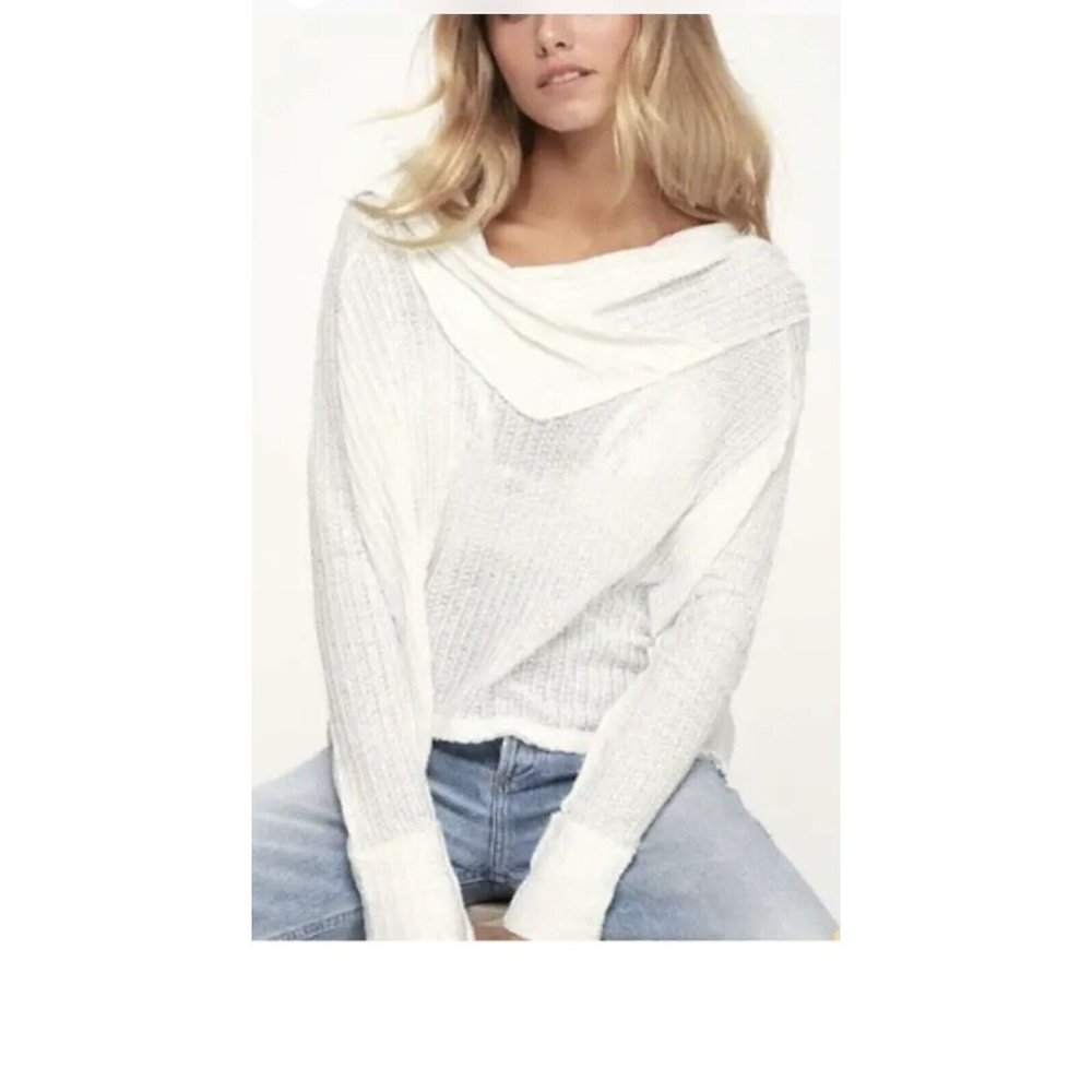 Free People We The Free Long Sleeve Waffle Knit Cowl Neck Top Size Small